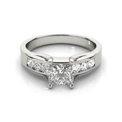 GIA Certificado 0.80ct Princesa Solitario y Canal Anillo de Diamantes en Platino