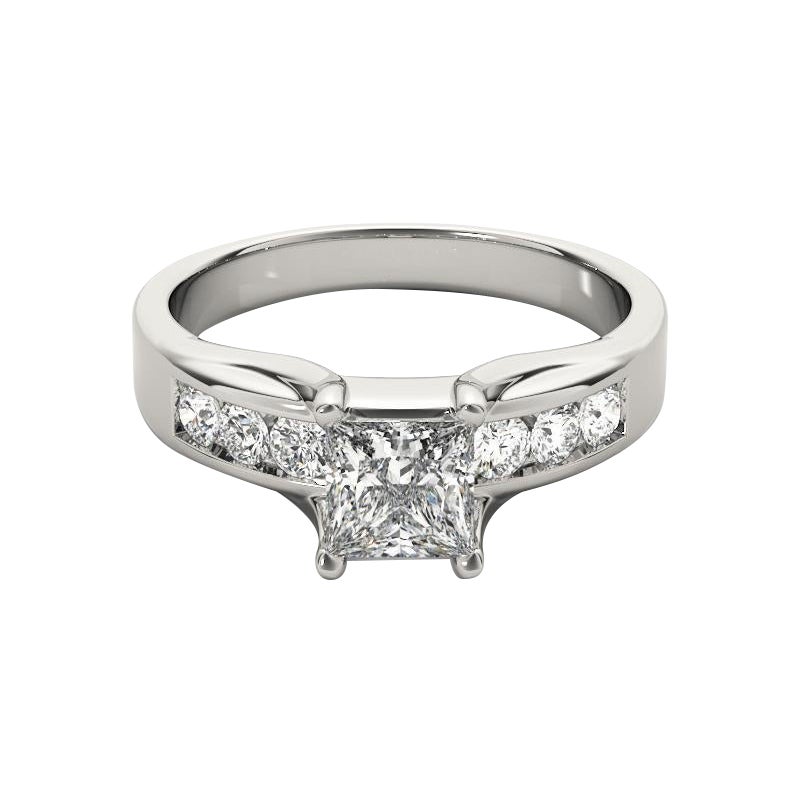 GIA zertifiziert 0,80ct Princess Solitär & Kanal Diamant Platin Diamantring