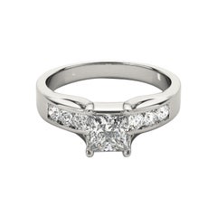 GIA zertifiziert 0,80ct Princess Solitär & Kanal Diamant Platin Diamantring