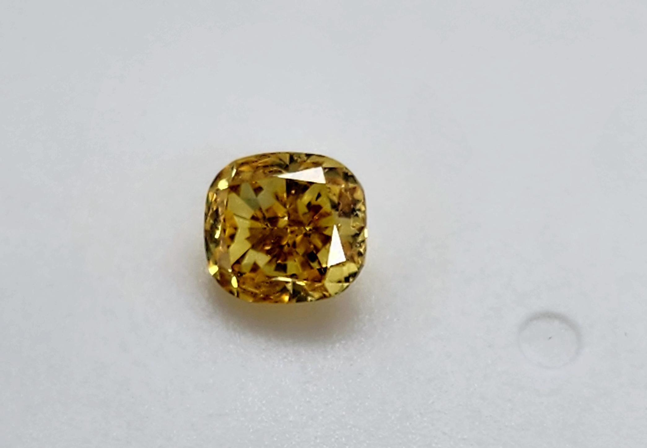 Contemporary GIA Certified 0.81 Carat Cushion Fancy Deep Orangy Yellow Natural Diamond For Sale