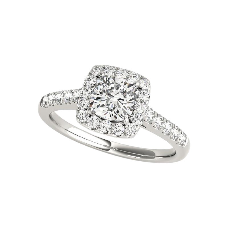 GIA Certified 0.81 Carat Cushion Halo Pave Cathedral Diamond Ring