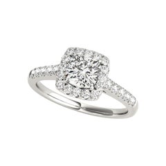 GIA Certified 0.81 Carat Cushion Halo Pave Cathedral Diamond Ring