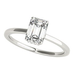 GIA Certified 0,81 Carat Emerald Hidden Halo Slim Band Diamond Ring