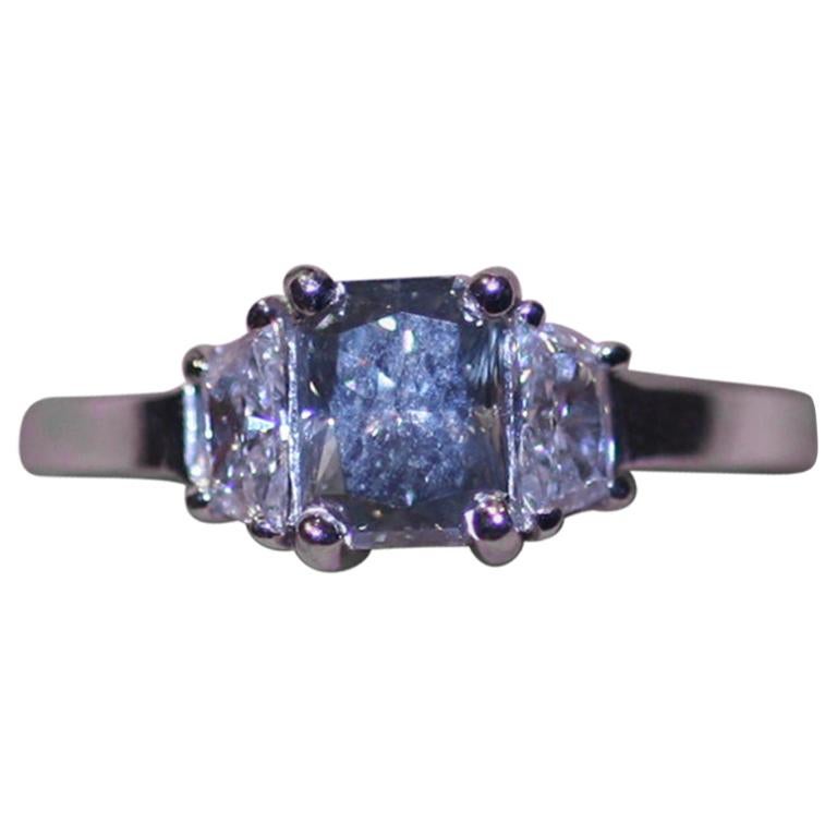 GIA Certified 0.81 Carat Fancy Blue Gary Diamond Ring