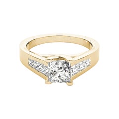 Bague en or jaune certifié GIA 0.81 carat Princess Channel Cathedral Diamond Ring