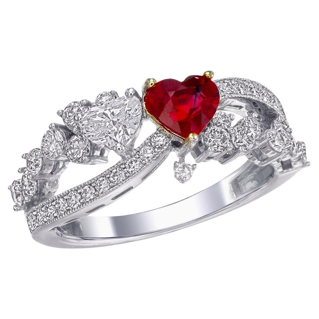 GIA Certified 0.81 Carat Ruby Burmese No Heat and Diamond Ring