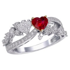 Anillo de rubí birmano sin calor y diamante de 0,81 quilates certificado por GIA