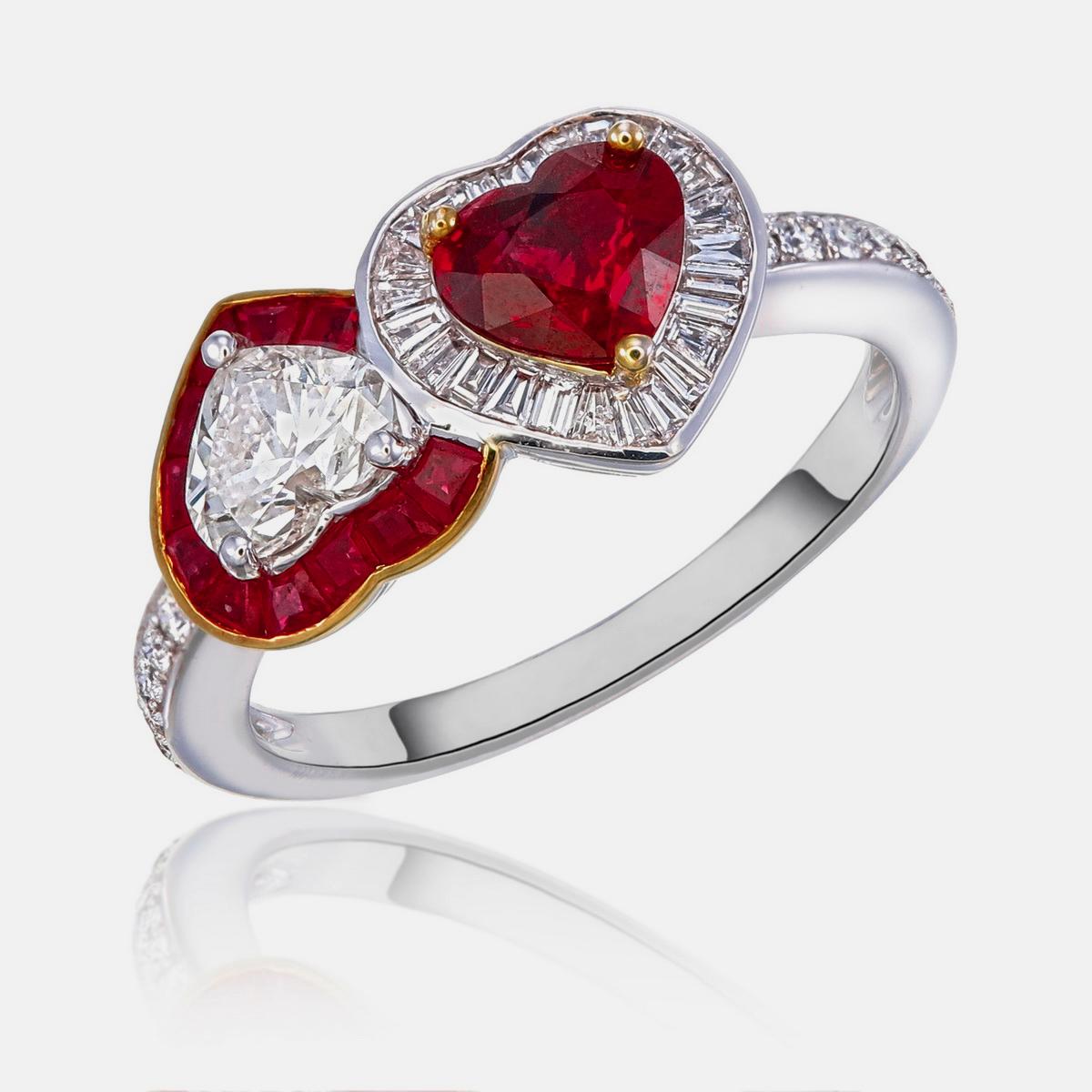 Heart Cut GIA Certified 0.81 Carat Ruby Burmese No Heat Pigeon Blood and Diamond Ring For Sale