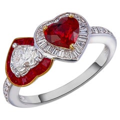 Bague en sang de pigeon birman certifié GIA 0,81 carat Ruby No Heat et diamant