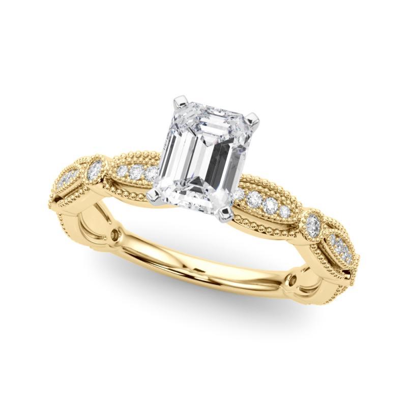 GIA zertifiziert 0.81 Karat Vintage Smaragd Milgrain Band Diamantring (Smaragdschliff) im Angebot