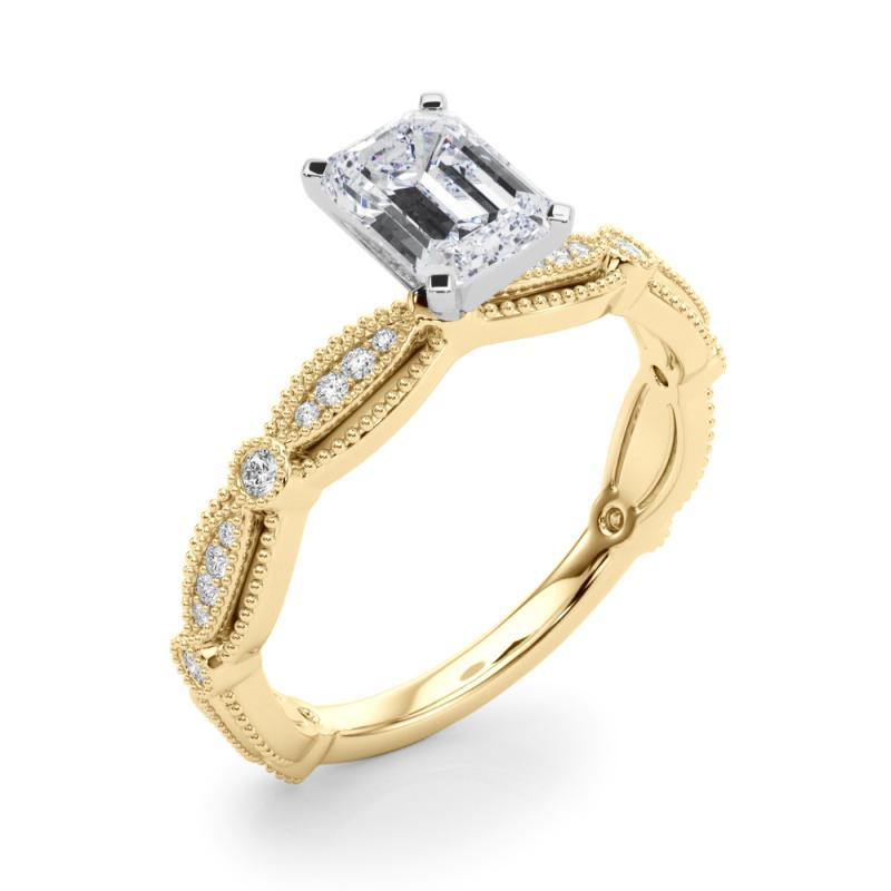 GIA zertifiziert 0.81 Karat Vintage Smaragd Milgrain Band Diamantring Damen im Angebot