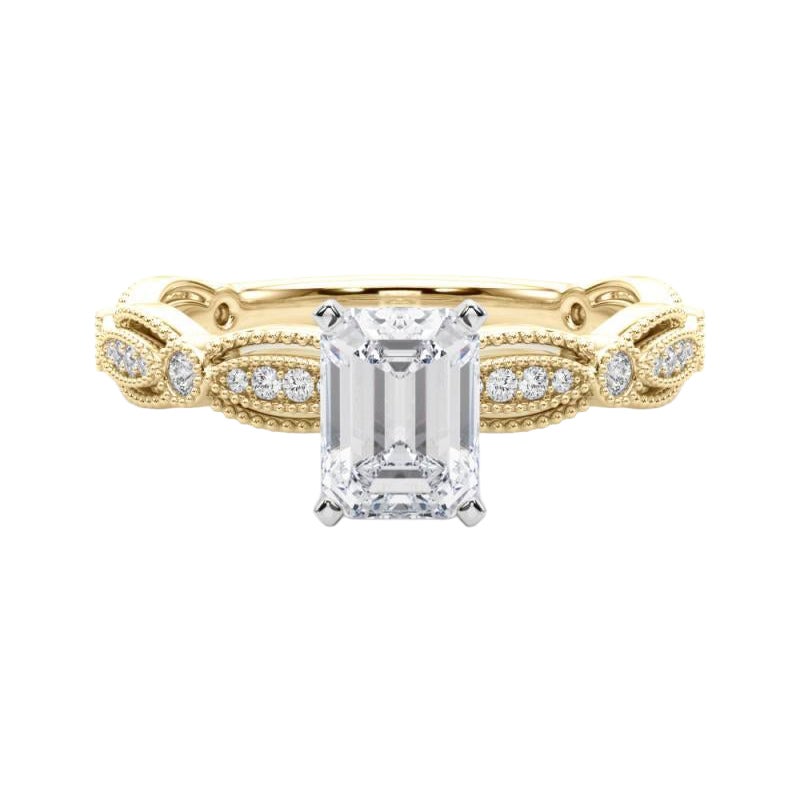 GIA zertifiziert 0.81 Karat Vintage Smaragd Milgrain Band Diamantring