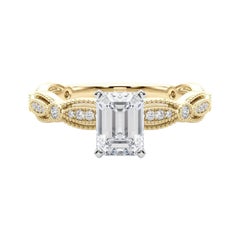 GIA Certified 0.81 Carat Vintage Emerald Milgrain Band Diamond Ring