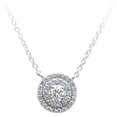 GIA Certified 0.82 Carat E-F Color VS Clarity Double Halo Round Diamond Pendant