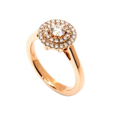 GIA Certified 0.82 Carat E-F Color VS Clarity Round Diamon Gold Double Halo Ring
