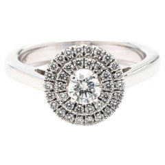 GIA Certified 0.82 Carat E-F Color VS Clarity Round Diamon Gold Double Halo Ring