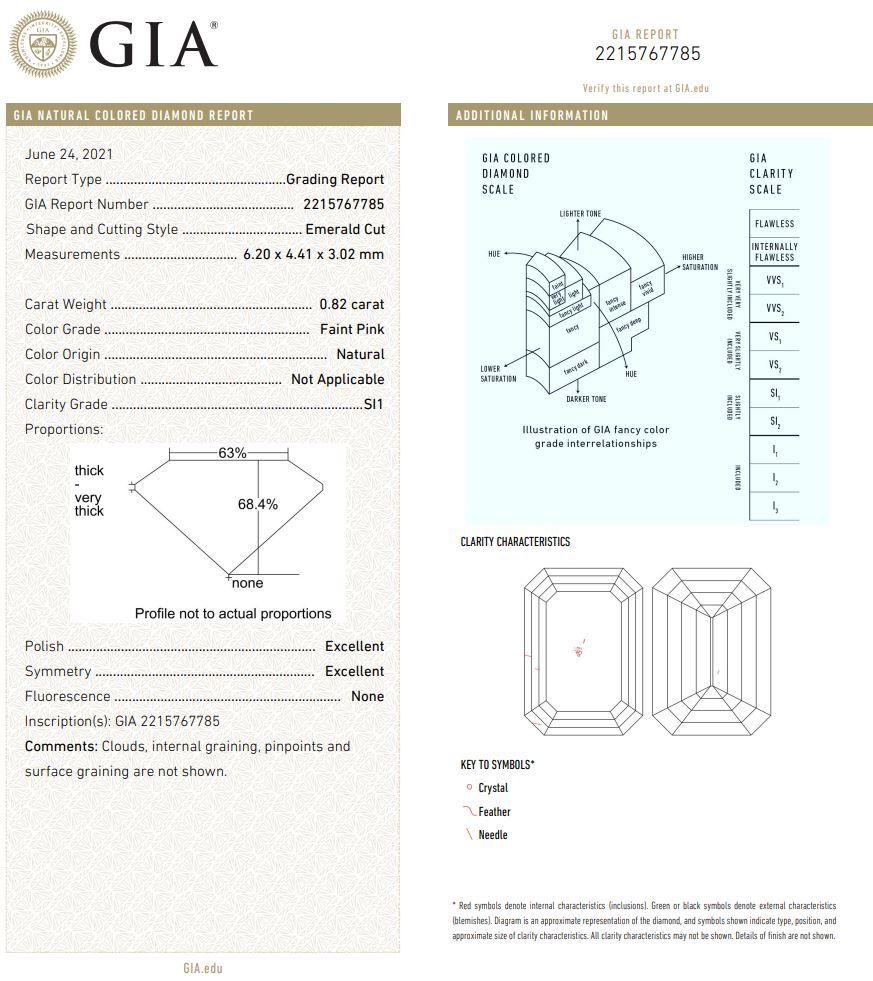Bague en diamant certifié GIA de 0,82 carat de couleur rose pâle, pureté SI1 en vente 1