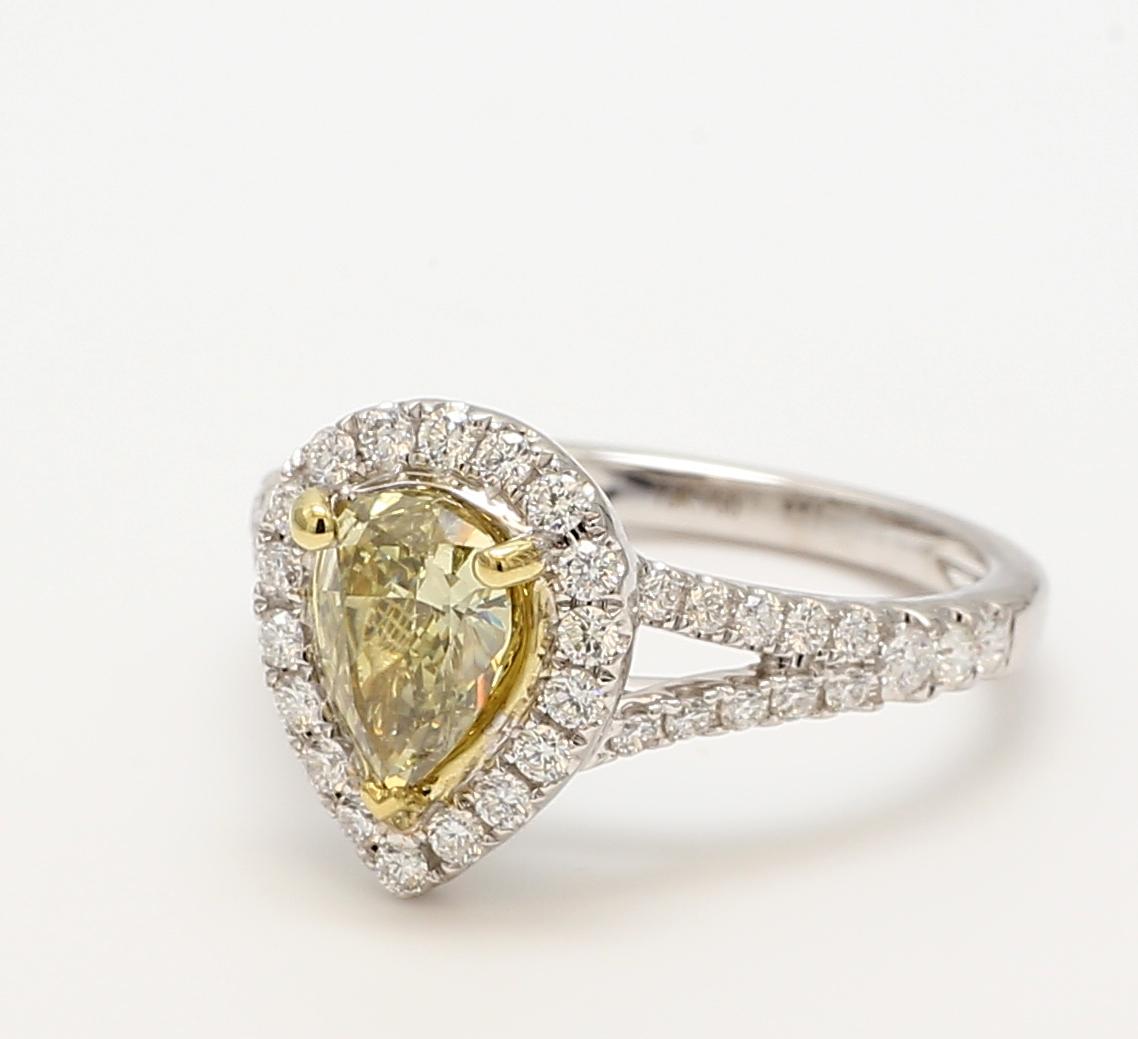 Contemporary GIA Certified 0.82 Carat Fancy Deep Brownish Greenish Yellow Pear Shape Ring