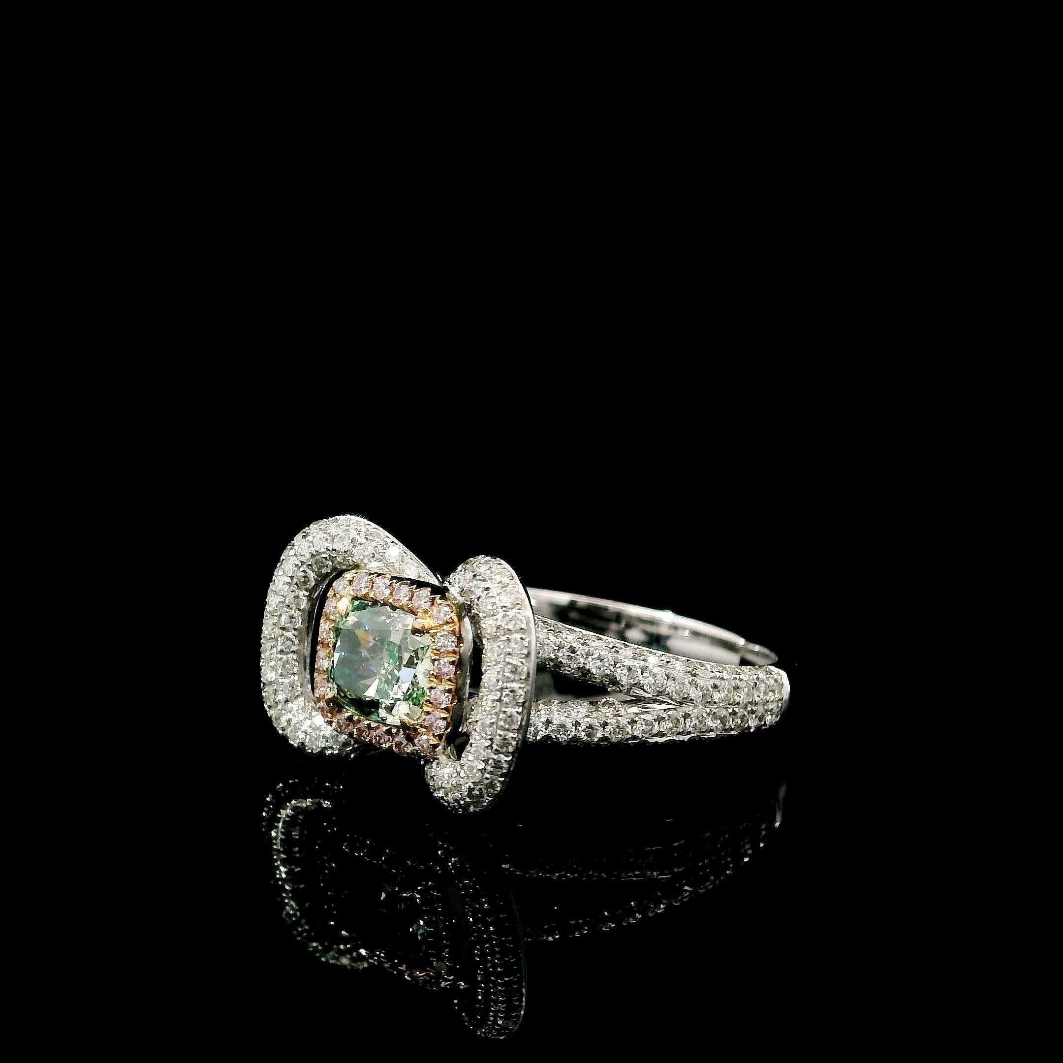 GIA Certified 0.82 Carat Fancy Grayish Greenish Yellow VS2 Clarity Diamond Ring In New Condition For Sale In บางรัก, TH