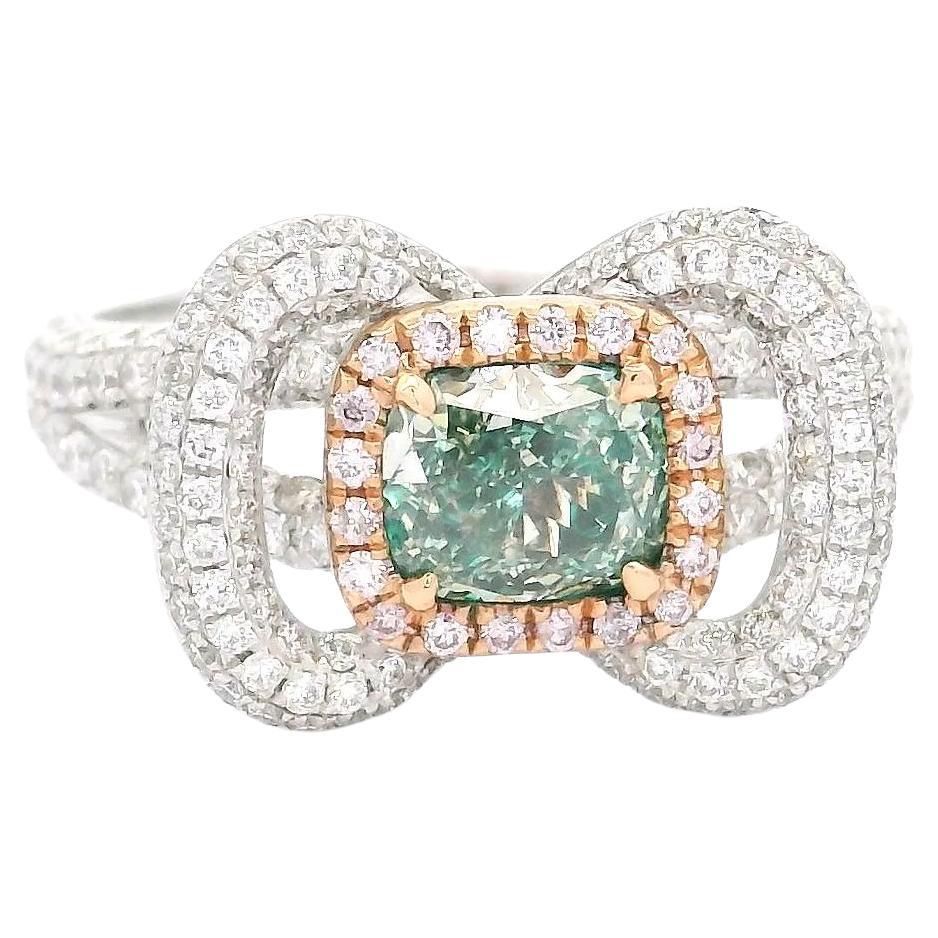 GIA Certified 0.82 Carat Fancy Grayish Greenish Yellow VS2 Clarity Diamond Ring