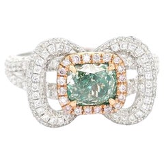 GIA Certified 0.82 Carat Fancy Grayish Greenish Yellow VS2 Clarity Diamond Ring