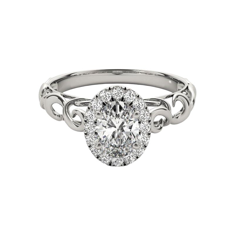 Anillo de diamantes catedral ovalado halo de 0.82 quilates certificado por el GIA