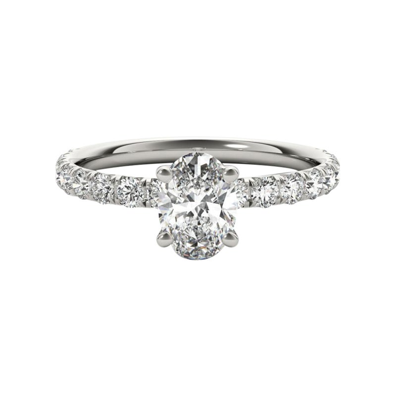 GIA Certified 0.82 Carat Oval Solitaire & Pave 18K White Gold Diamond Ring