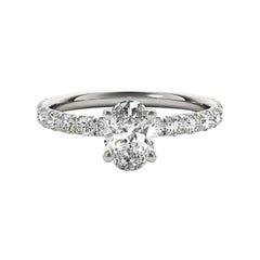 GIA Certified 0.82 Carat Oval Solitaire & Pave 18K White Gold Diamond Ring