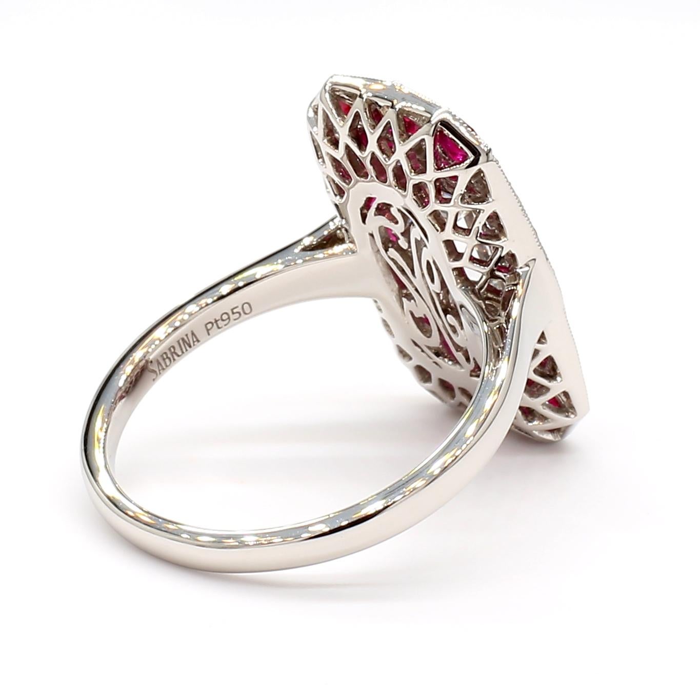 Donna Anello in stile Deco con diamante e rubino certificato GIA 0,82 E VS2 in vendita