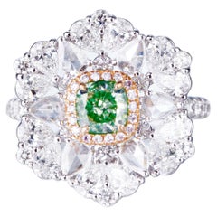 GIA Certified, 0.82ct Natural Light Green Cushion Diamond Ring in 18KT in Gold.