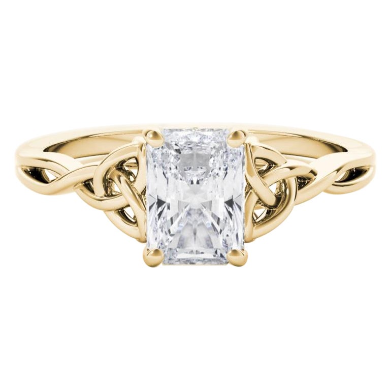 Bague diamant solitaire radiant à nœud celtique certifié GIA 0,83 carat