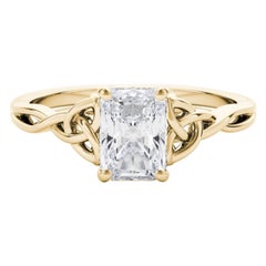 Bague diamant solitaire radiant à nœud celtique certifié GIA 0,83 carat