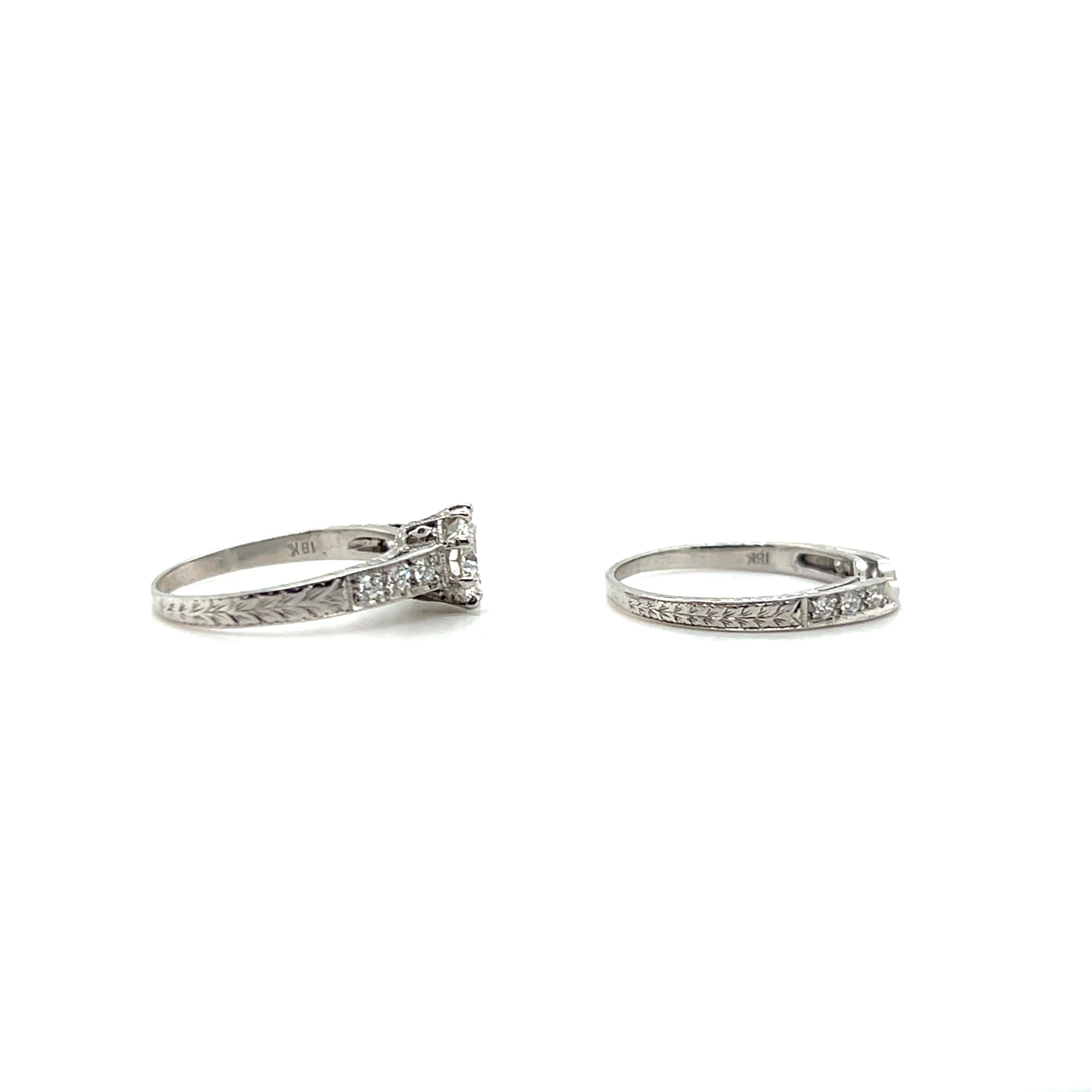 GIA Certified 1.02 TCW Diamond Art Deco Inspired Engagement & Wedding Band Set For Sale 6