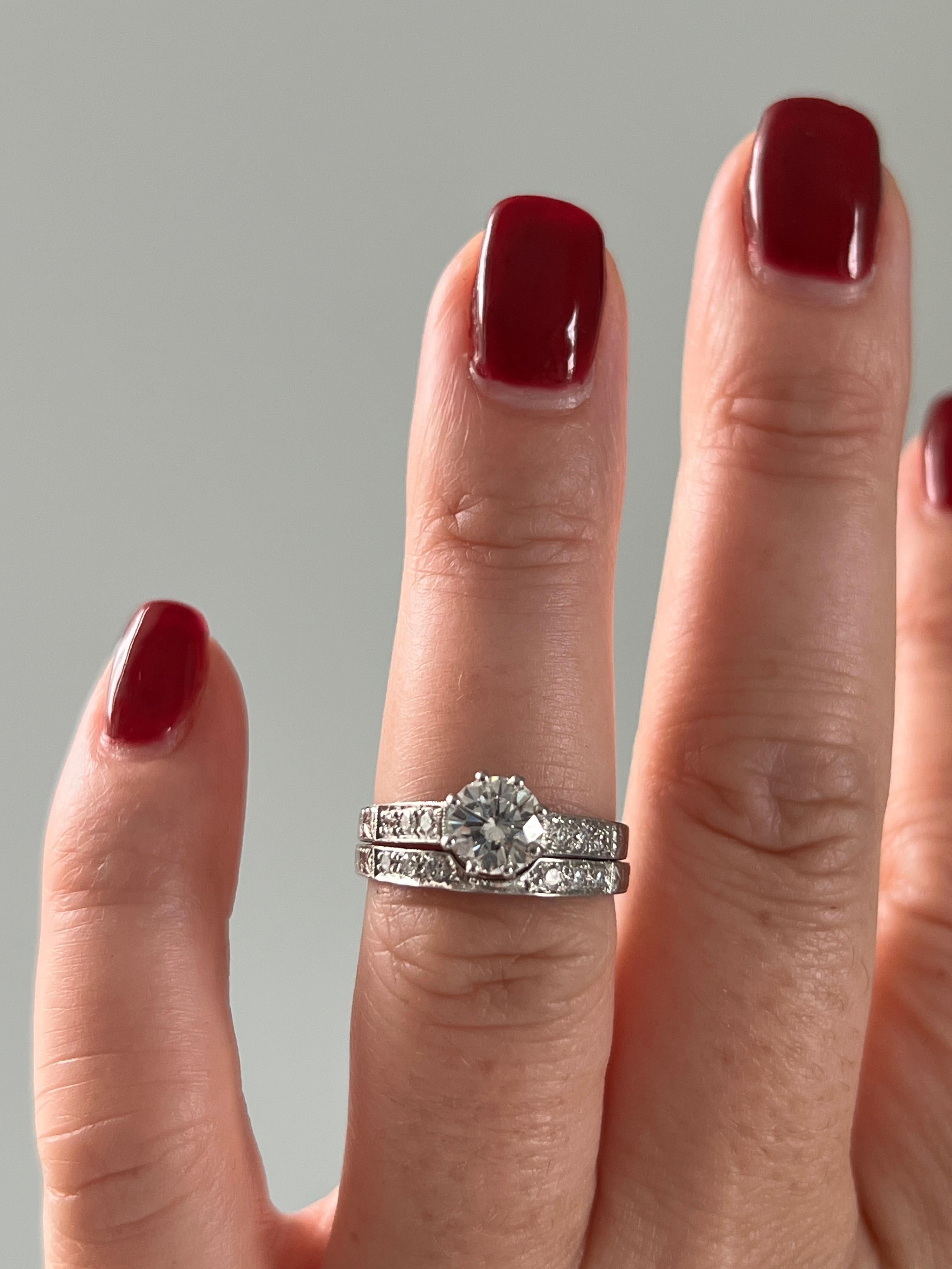 GIA Certified 1.02 TCW Diamond Art Deco Inspired Engagement & Wedding Band Set For Sale 1