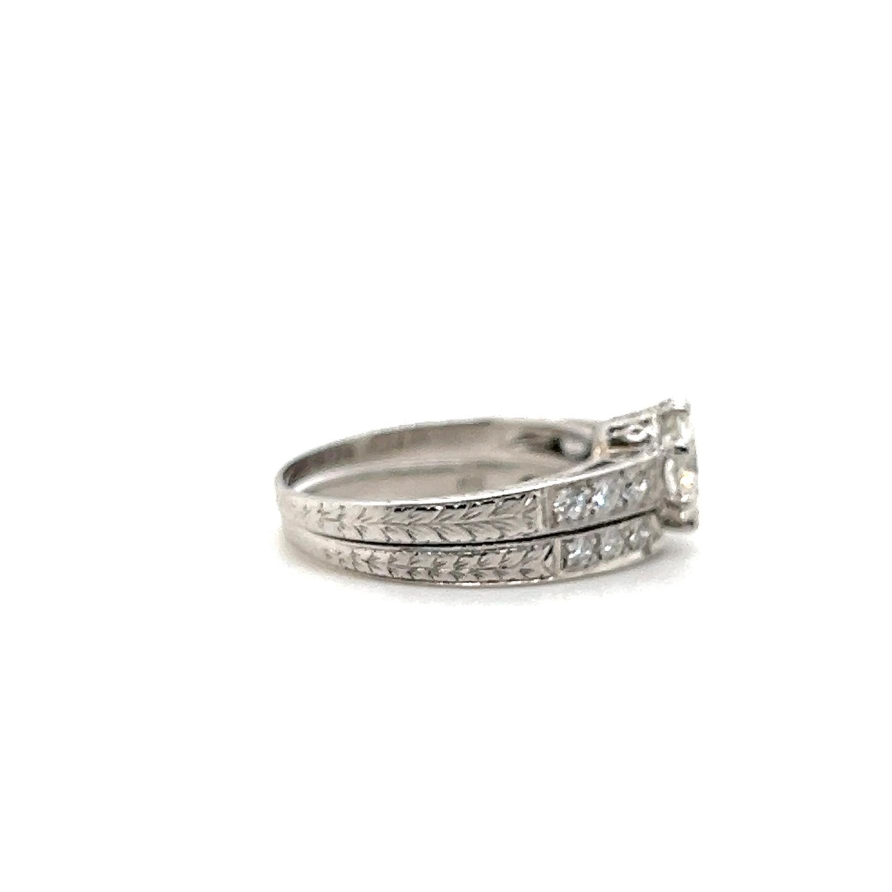 GIA Certified 1.02 TCW Diamond Art Deco Inspired Engagement & Wedding Band Set For Sale 3