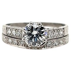 GIA Certified 1.02 TCW Diamond Art Deco Inspired Engagement & Wedding Band Set