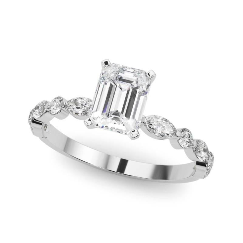 GIA zertifiziert 0.83 Karat Smaragd Diamant Band Solitär Diamantring (Smaragdschliff) im Angebot