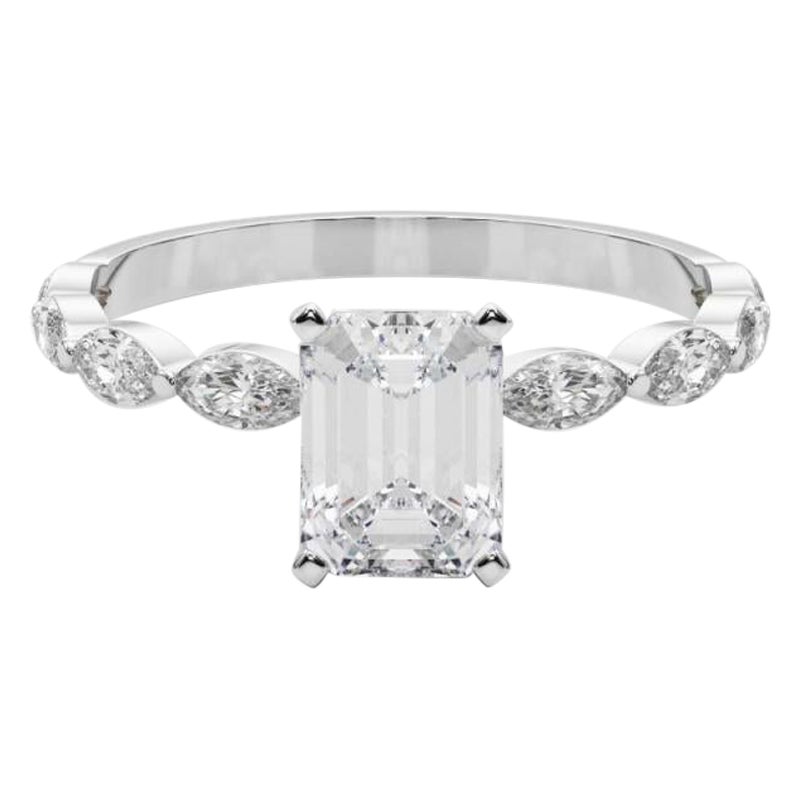 Anello di diamanti solitario con fascia di diamanti smeraldo da 0.83 carati certificato GIA