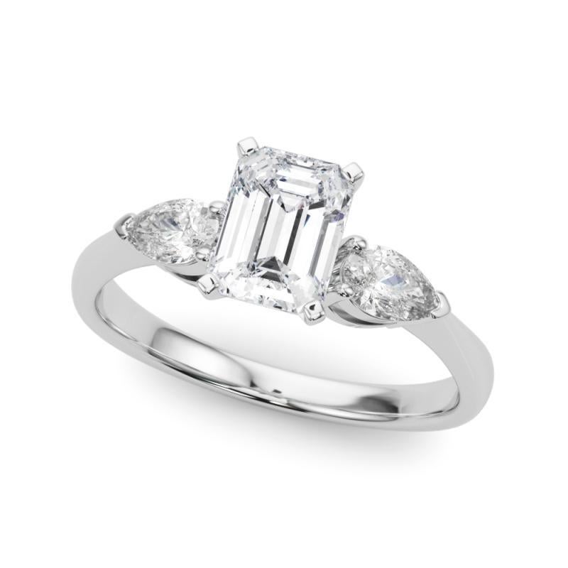 Taglio smeraldo GIA Certified 0.83 Carat Emerald East-West Three-Stone Diamond Ring in vendita