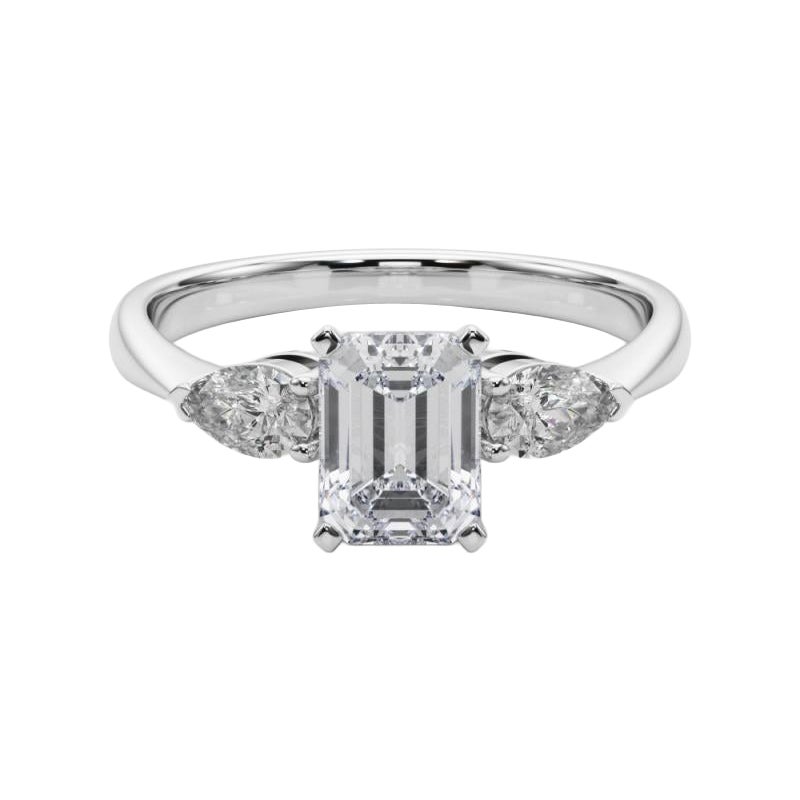 GIA Certified 0.83 Carat Emerald East-West Three-Stone Diamond Ring