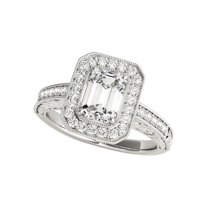 GIA zertifiziert 0.83 Karat Smaragd Halo graviert Openwork Platin Diamantring