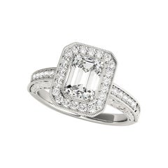 GIA zertifiziert 0.83 Karat Smaragd Halo graviert Openwork Platin Diamantring