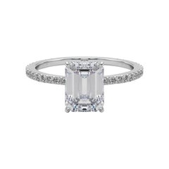 GIA Certified 0.83 Carat Emerald Hidden Halo Pave Band Diamond Ring