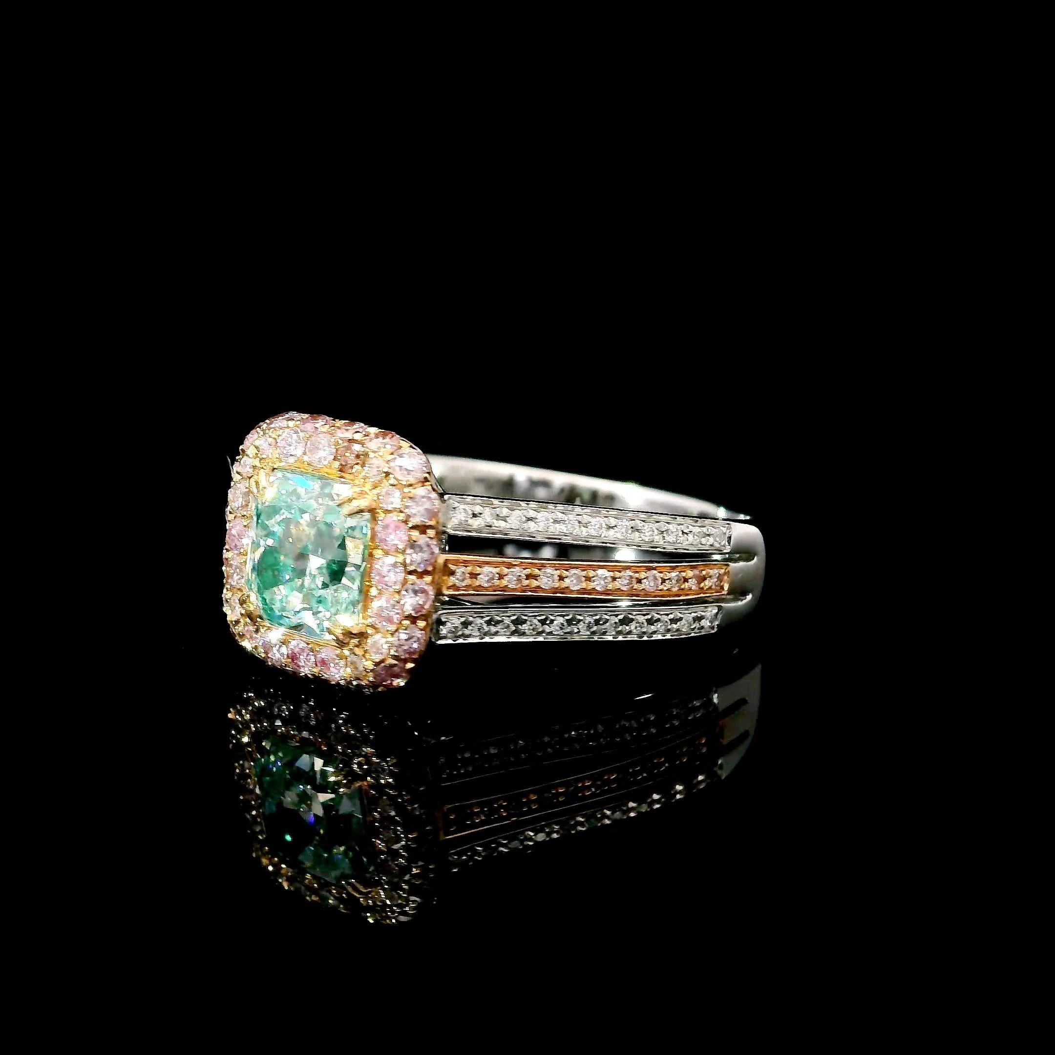 Femenino o masculino Anillo de diamantes con certificado GIA de 0,83 quilates de color verde claro fantasía y claridad VS1 en venta