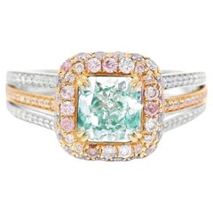 GIA Certified 0.83 Carat Fancy Light Green VS1 Clarity Diamond Ring