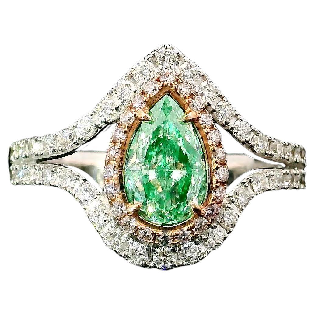 GIA Certified 0.83 Carat Fancy Light Green VS2 Clarity Diamond Ring