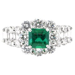 GIA Certified 0.83 Carat Natural Colombian Emerald and Diamond Ring