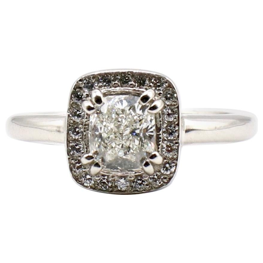 GIA Certified 0.83CT H VVS1 Cushion Platinum Diamond Halo Engagement Ring