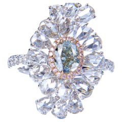 Gia Certified 0.83ct Natural Fancy Blue-Green Oval Shape Natural Diamond Ring
