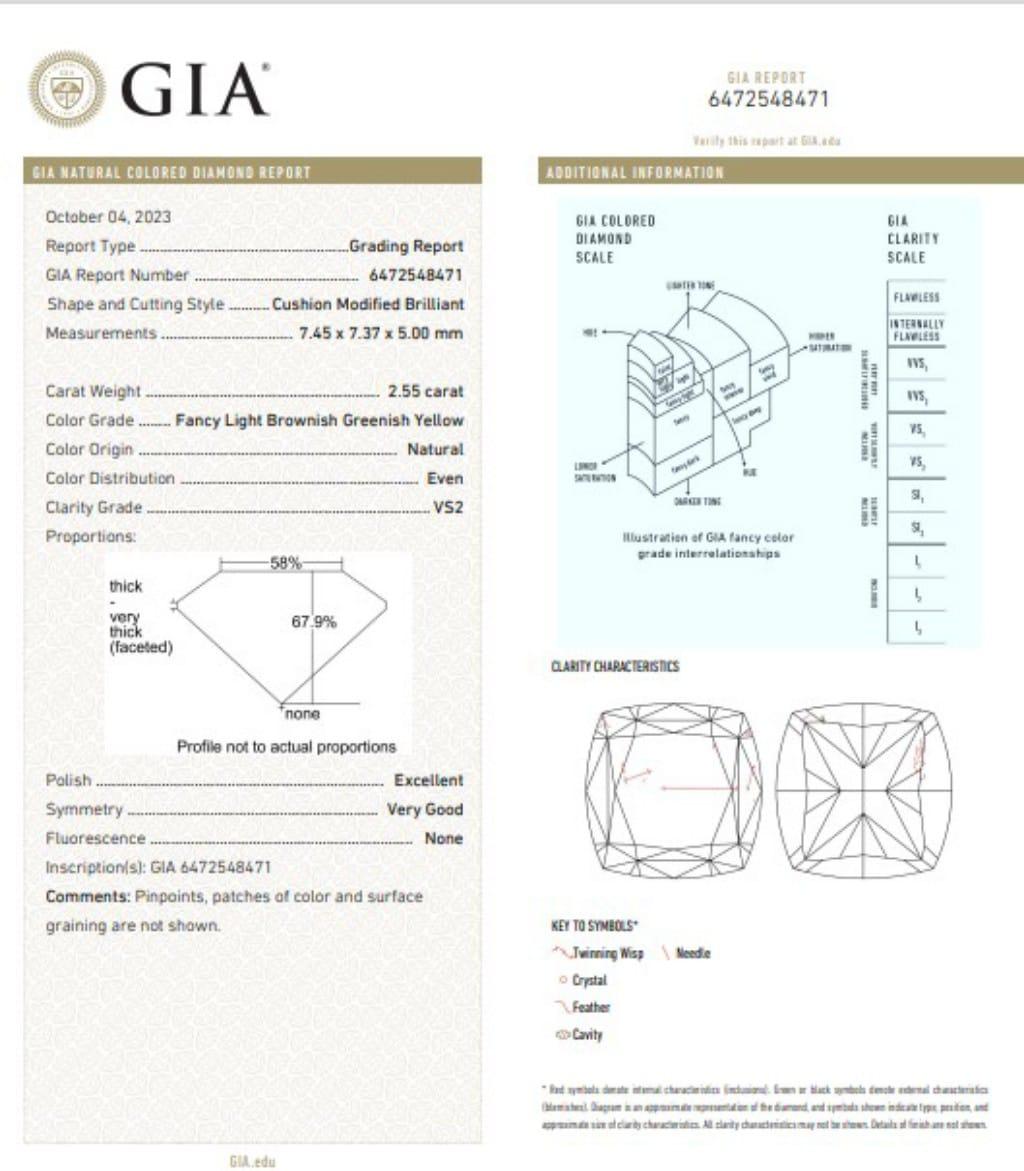 Women's or Men's GIA Certified 0.84 Carat Fancy Greyish Green VS2 Clarity Diamond For Sale
